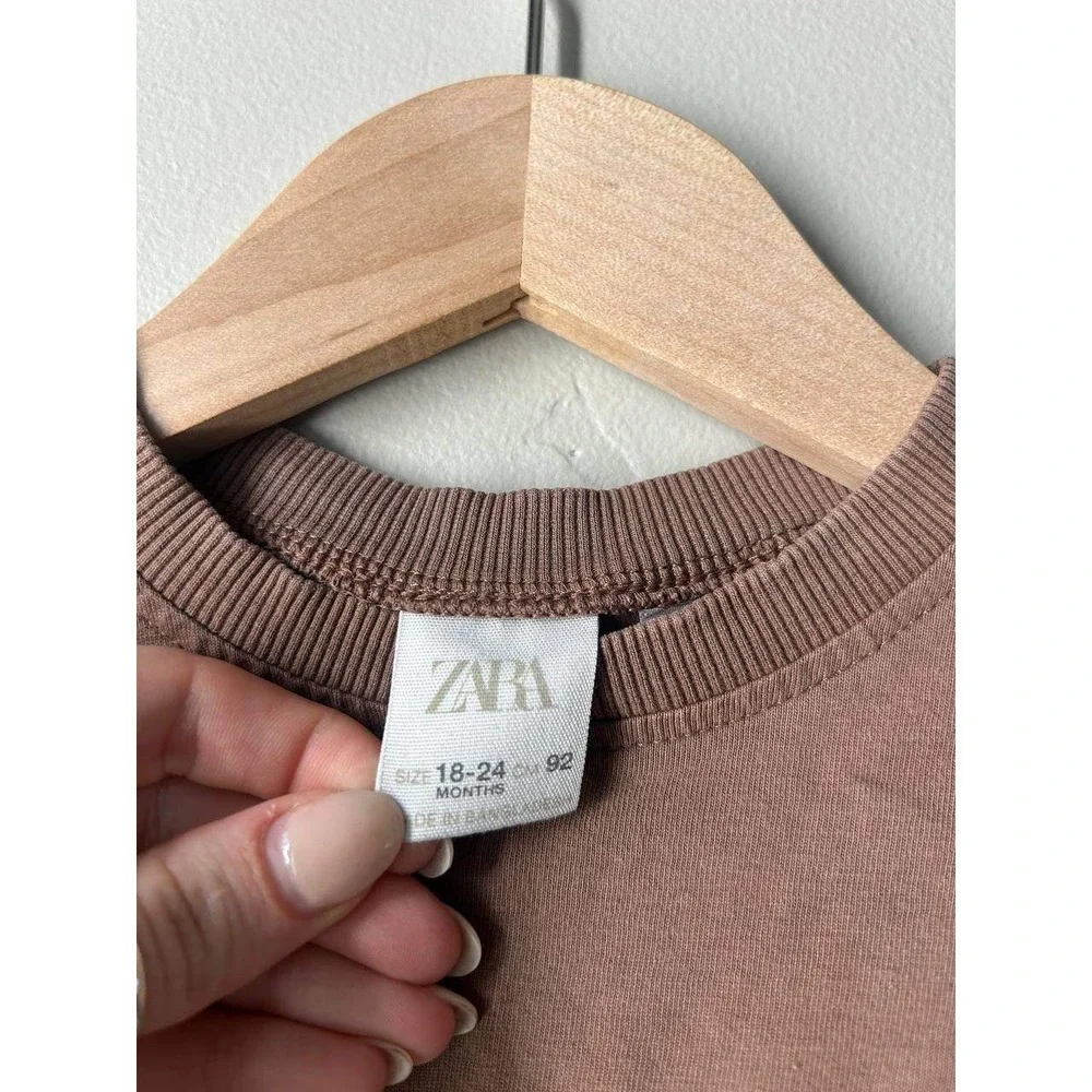 Zara Long Sleeve Tee 90s Skate Y2K Mocha Brown Utility Pocket Snap